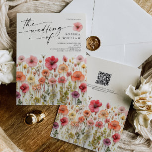 Invitación Código QR del Boda Boho Wildflower