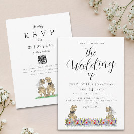 Invitación Código QR del Boda Boho Wildflower Dinosaur