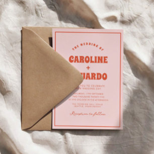 Invitación Código Qr del Boda de Boho de Onda Roja Rosa Retro