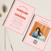 Código Qr del Boda de Boho de Onda Roja Rosa Retro