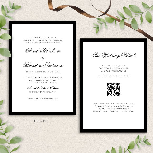 Invitación Código QR del Boda de borde blanco y negro clásico (Subido por el creador)