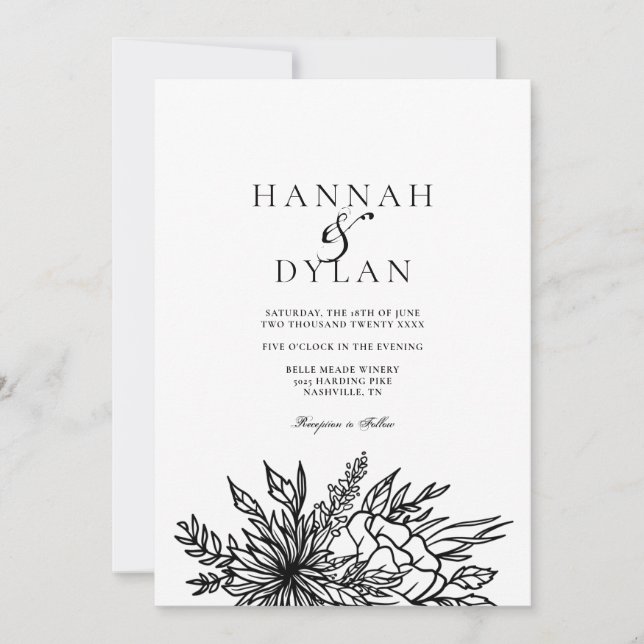 Invitación Código QR del Boda de Bouquet botánico esbozado (Anverso)