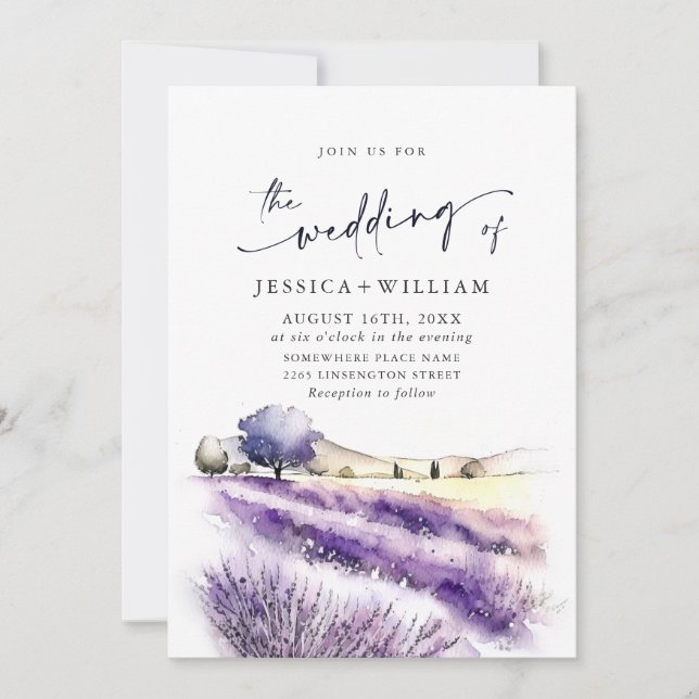 Invitación Código QR del Boda de campo de lavado púrpura de c (Anverso)