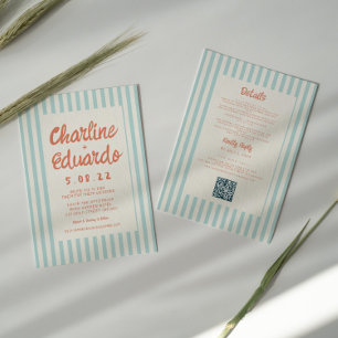 Invitación Código QR del Boda de escritura a mano azul y rojo