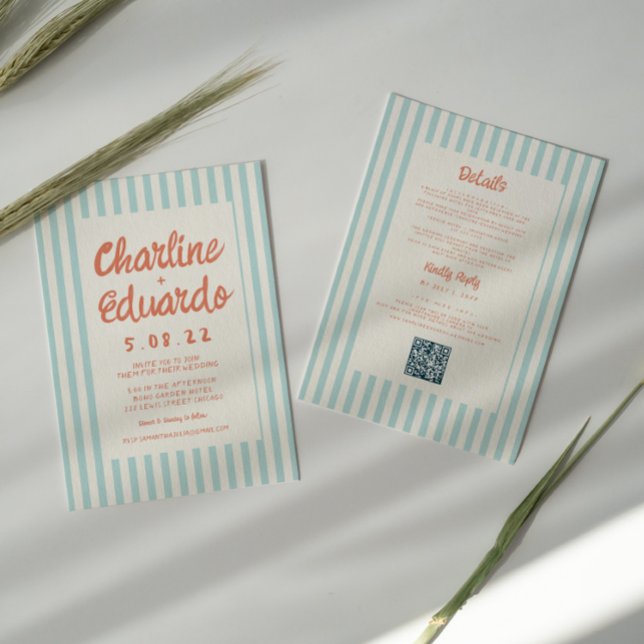 Invitación Código QR del Boda de escritura a mano azul y rojo (Subido por el creador)