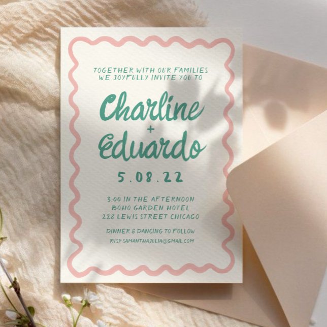 Invitación Código QR del Boda de escritura a mano rosa y verd (Subido por el creador)