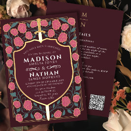 Invitación Código QR del Boda de la Fantasía Escudo de espada