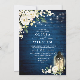 Invitación Código QR del Boda de Lantern Blue Wood