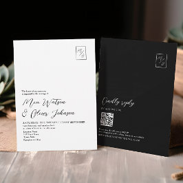 Invitación Código QR del Boda de monograma mínimo en blanco y