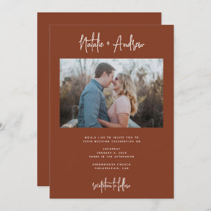 Invitación Código QR del Boda de Terracotta de script Minimal