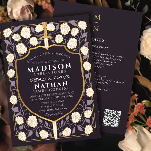 Invitación Código QR del Boda del Escudo de espadas púrpura