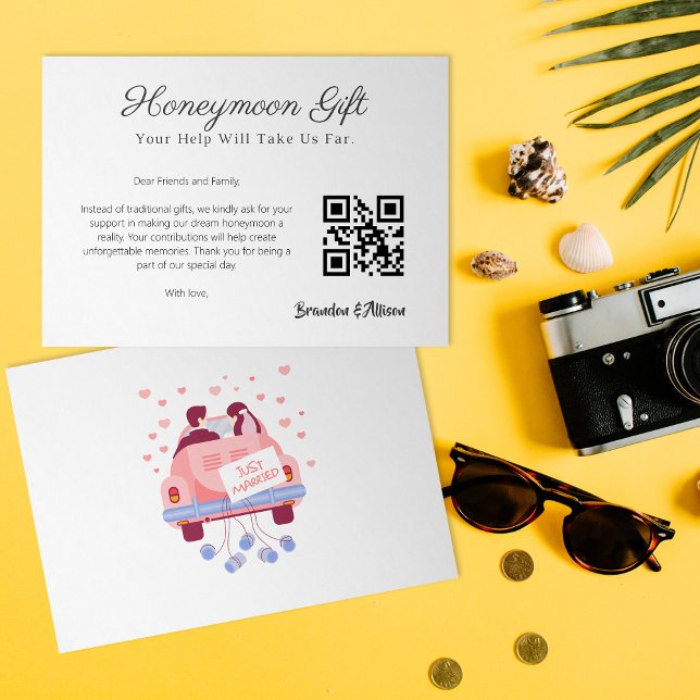 Invitación Código Qr del Boda del Registro del Fondo de Luna  (Honeymoon Fund Wedding Registry Gift Qr Code Invitation)