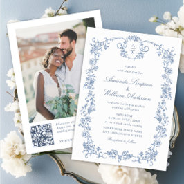 Invitación código QR del Boda Floral Azul de Gracia Ornate Vi