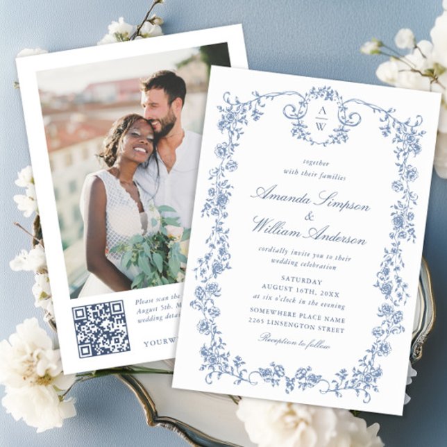 Invitación código QR del Boda Floral Azul de Gracia Ornate Vi (Subido por el creador)