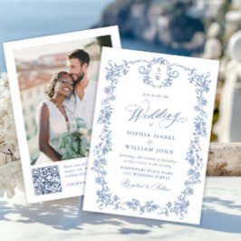 Invitación código QR del Boda Floral Azul de Gracia Ornate Vi