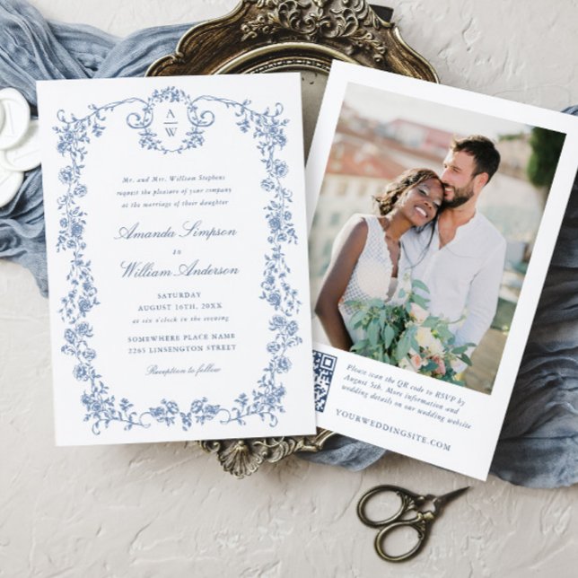 Invitación código QR del Boda Floral Azul de Gracia Ornate Vi (Subido por el creador)