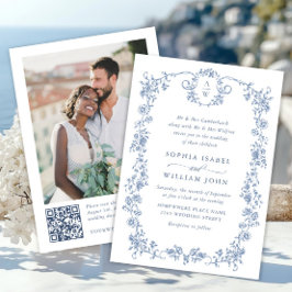 Invitación código QR del Boda Floral Azul de Gracia Ornate Vi