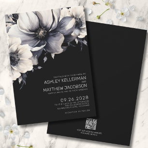 Invitación Código QR del Boda floral negro