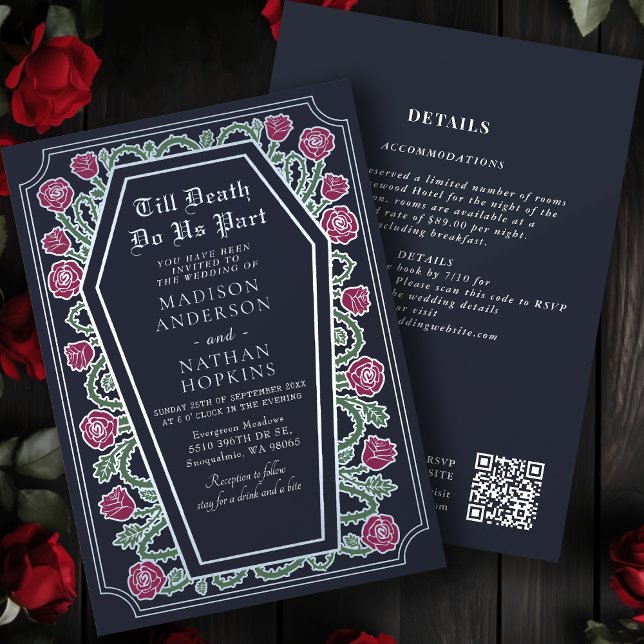 Invitación Código QR del Boda gótico azul de la parte Muerte (Subido por el creador)