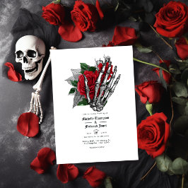 Invitación Código QR del Boda gótico floral negro y rojo