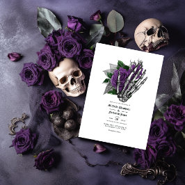 Invitación Código QR del Boda gótico morado floral