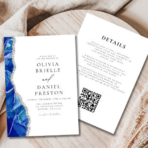Invitación Código QR del Boda plateado del Agate azul real