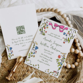Invitación Código QR del Boda retro con escrúpulos dibujados