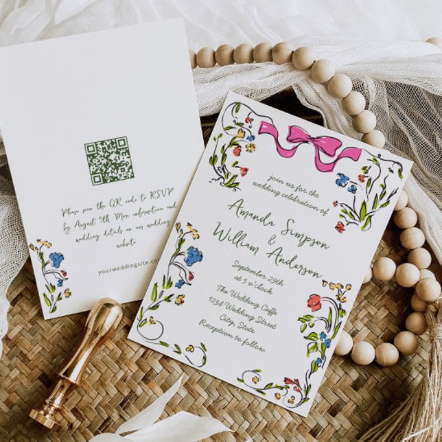 Invitación Código QR del Boda retro con escrúpulos dibujados  (Subido por el creador)