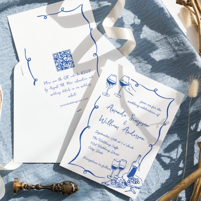 Invitación Código QR del Boda retro con escrúpulos dibujados  (Subido por el creador)