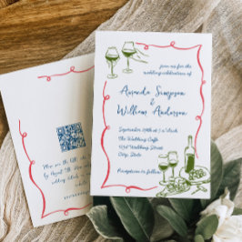 Invitación Código QR del Boda retro con escrúpulos dibujados