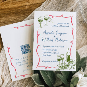 Invitación Código QR del Boda retro con escrúpulos dibujados 