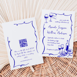 Invitación Código QR del Boda retro con escrúpulos dibujados
