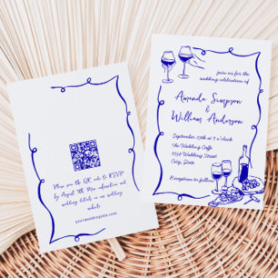 Invitación Código QR del Boda retro con escrúpulos dibujados 