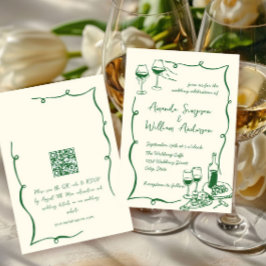 Invitación Código QR del Boda retro con escrúpulos dibujados