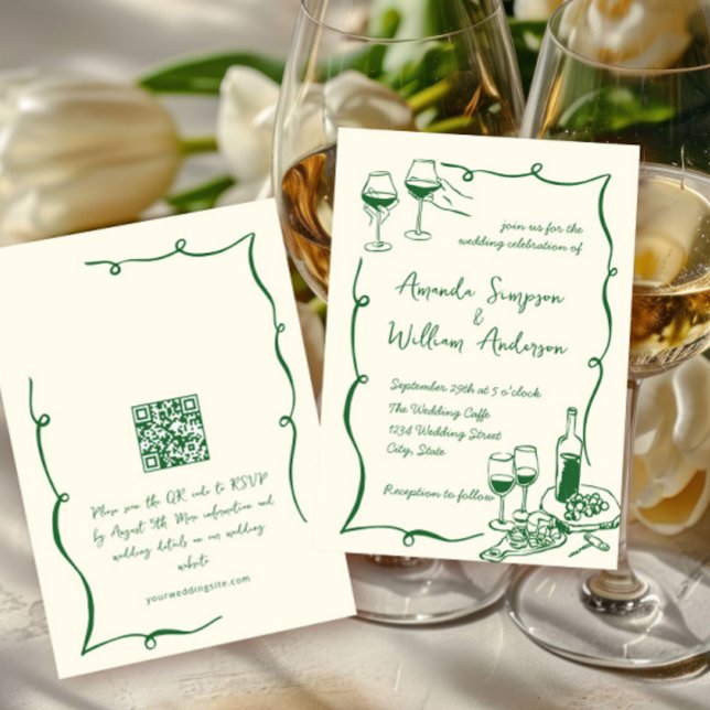 Invitación Código QR del Boda retro con escrúpulos dibujados  (Subido por el creador)