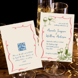 Invitación Código QR del Boda retro con escrúpulos dibujados