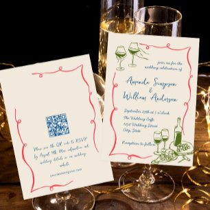 Invitación Código QR del Boda retro con escrúpulos dibujados