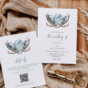 Invitación Código QR del Boda Rústico de los Antlers de monta