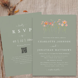 Invitación Código QR del Boho Fall Wilflower Sage Green Boda