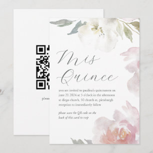 Invitación Código QR del cumpleaños floral de mis quince quin