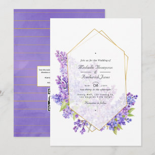Invitación Código QR del Herbario Violeta y Dorado RSVP Boda