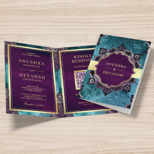 Invitación Código QR del Mandala Púrpura de la Galaxia Teal B