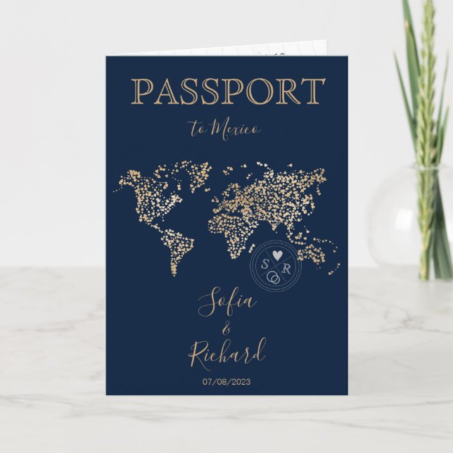 Invitación Código QR del mapa mundial del pasaporte de destin (Anverso)