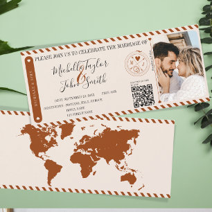 Invitación Código QR del Naranja de boda de destino