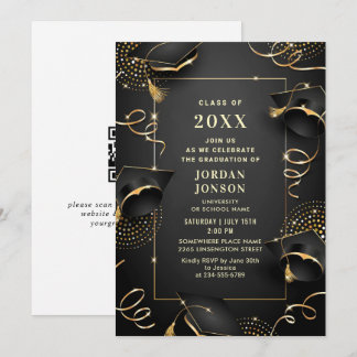 Invitación Código QR del Partido de Graduación Negra de Oro M