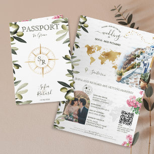 Invitación Código QR del pasaporte Boho Grecia de la boda de