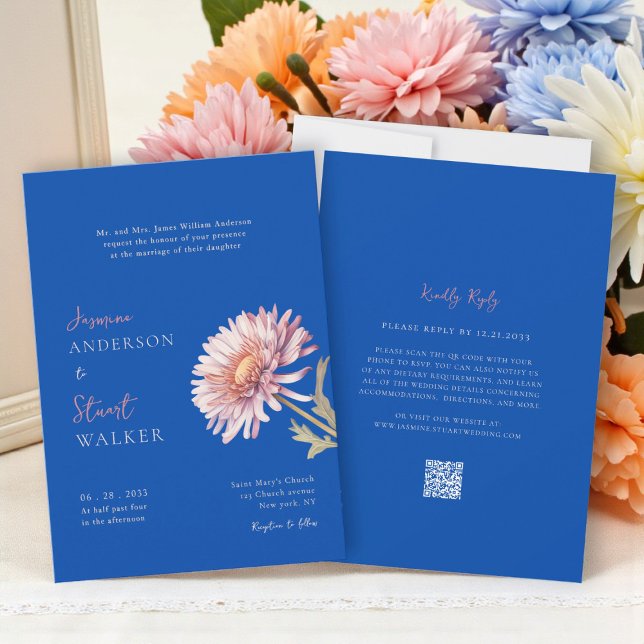 Invitación Código QR del sitio web de boda azul rosa moderno (Subido por el creador)