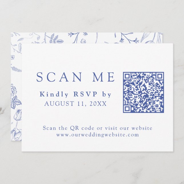 Invitación Código QR DESCARGABLE Boda Chinoiserie RSVP (Anverso / Reverso)