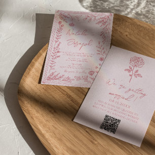 Invitación Código QR Dibujado a Mano Colorido Jardín Floral B