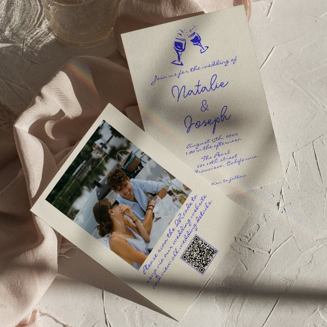 Invitación Código QR Dibujado a Mano Foto Caprichosa Boda (Subido por el creador)